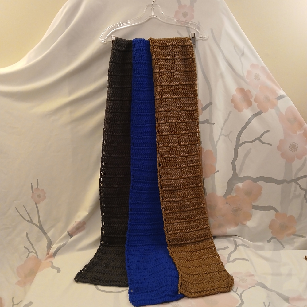 Chunky Knit Long Scarf in Dark Brown Blue And Light Brown